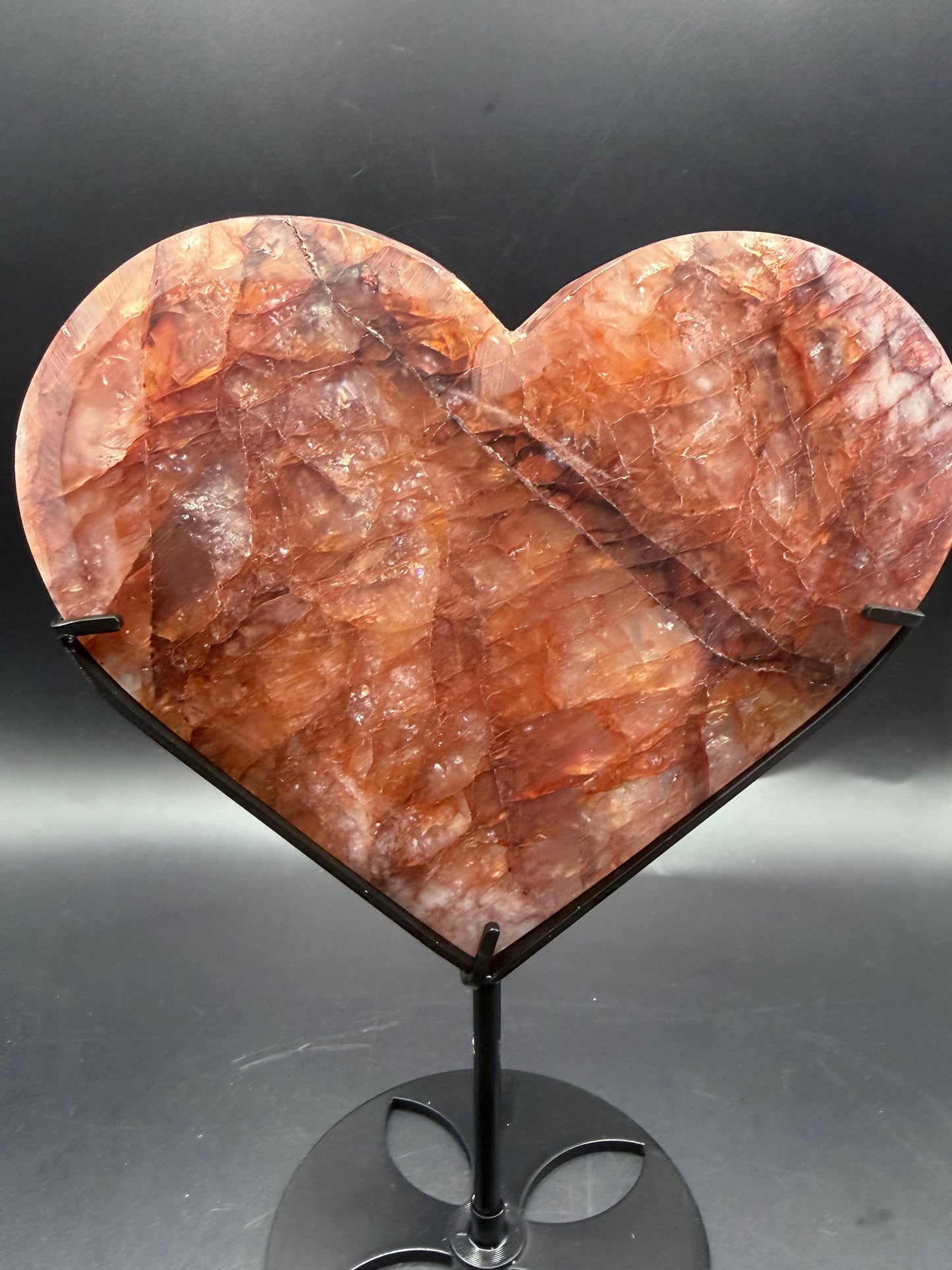 Fire Quartz Heart on Custom Stand