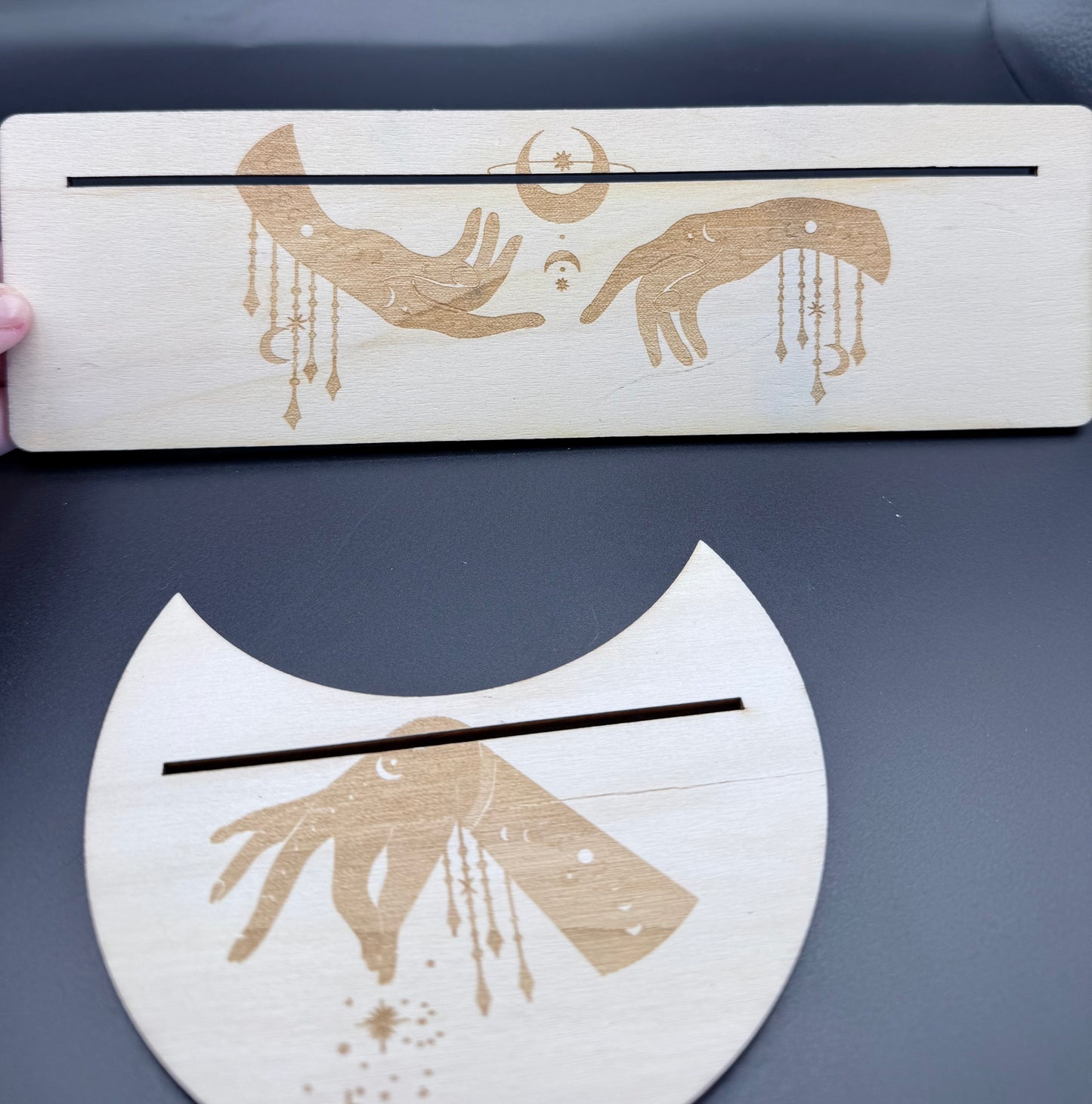 Mystical Hands Wooden Tarot & Crystal Grid Stands