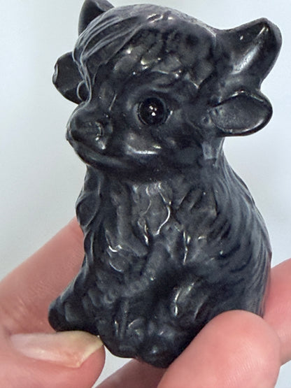 Black Obsidian Sitting Cow Carving – 6cm