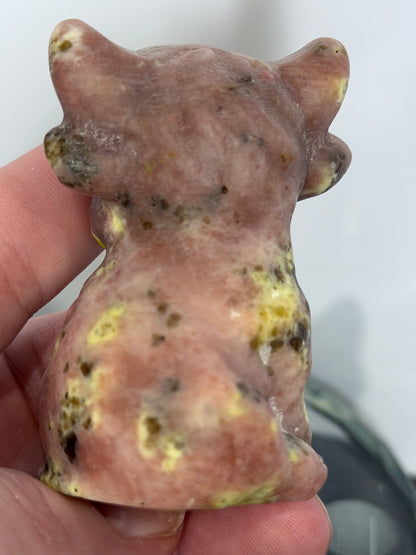 Plum Blossom Jasper Sitting Cow Carving – 6cm