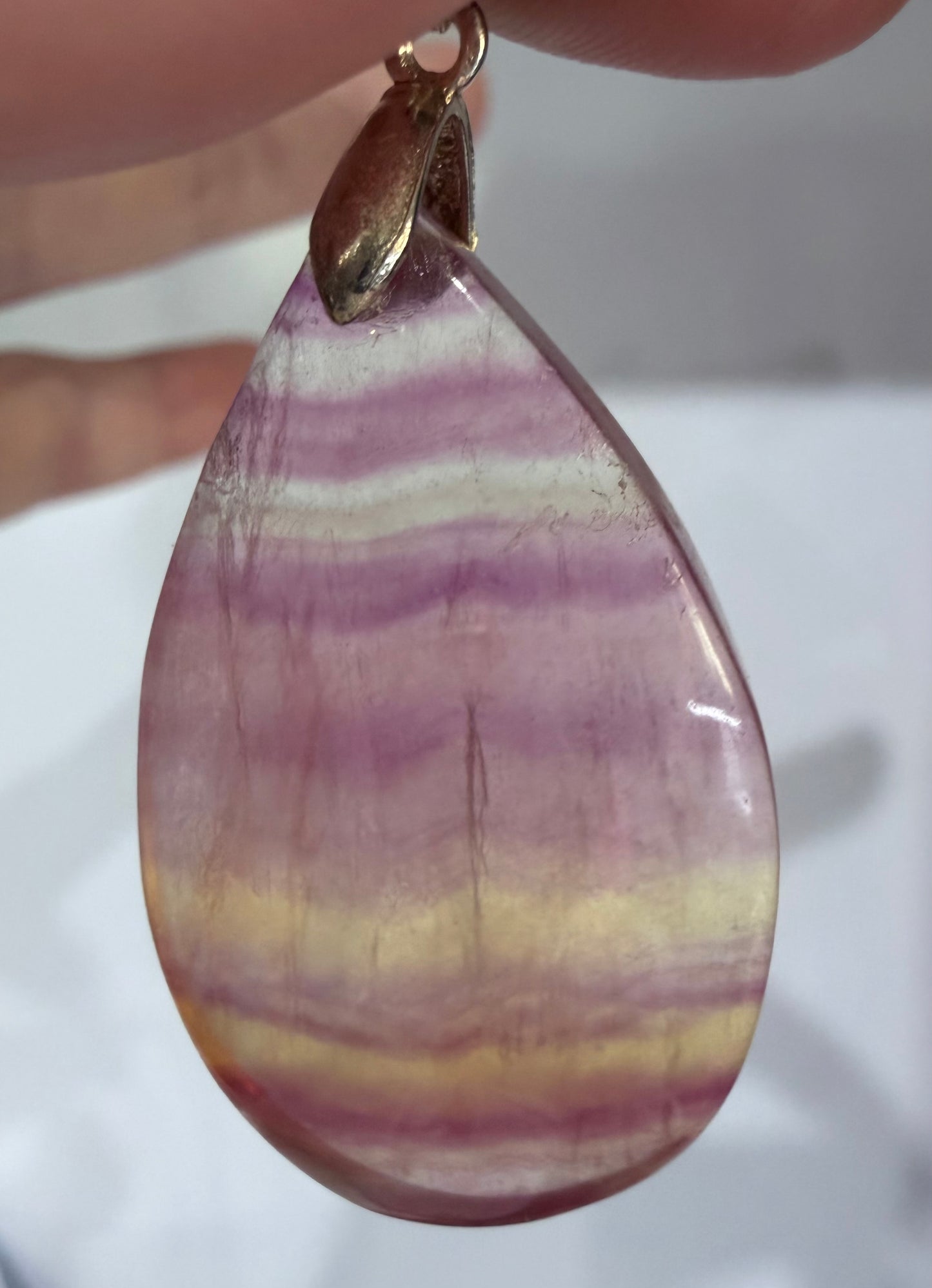 Rainbow Fluorite Teardrop Pendant with 925 Bail & Black Cord (4cm)