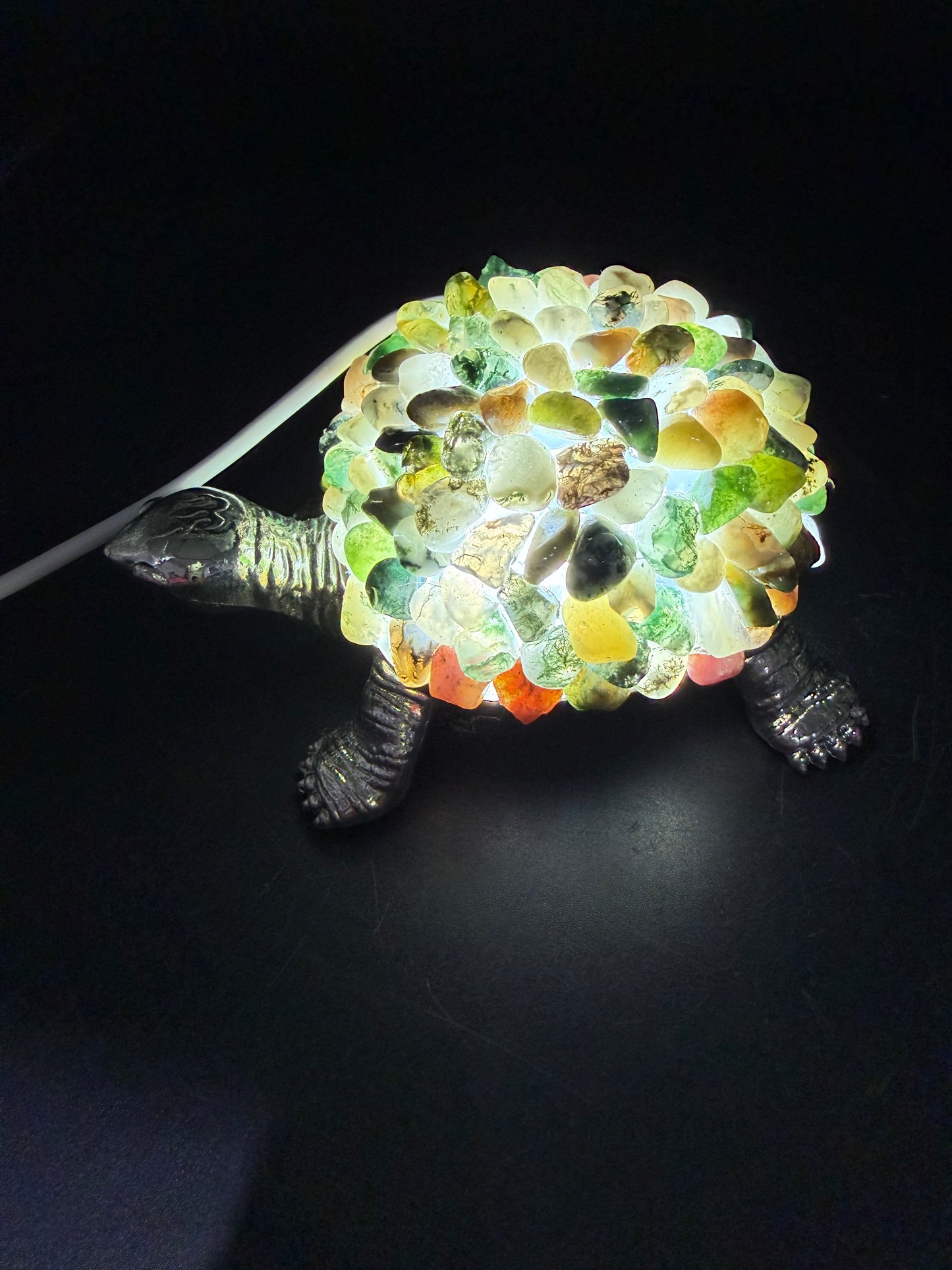 Moss Agate Crystal Turtle Lamp