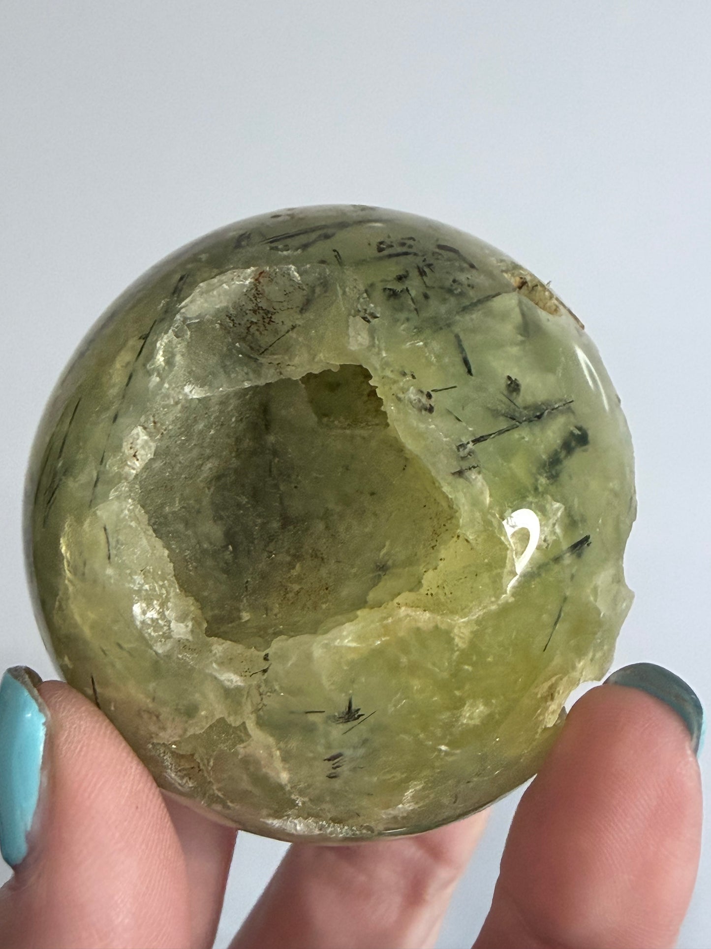 Prehnite with Epidote Inclusion Sphere D - 6cm