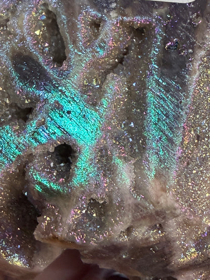 🌈 Aura Sphalerite Druzy Butterfly Carving E