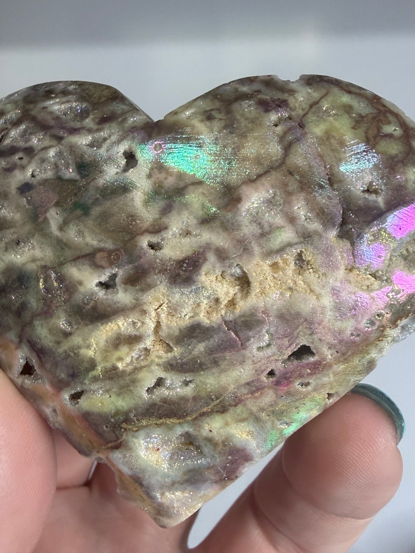 Aura Coated Sphalerite Heart with Natural Druzy Cave 135g 7.2x6.4cm D