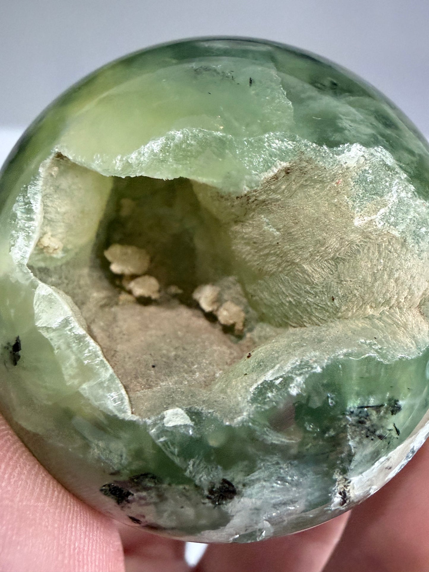 Prehnite with Epidote Sphere with Natural Crystal Pocket |  A - 5cm