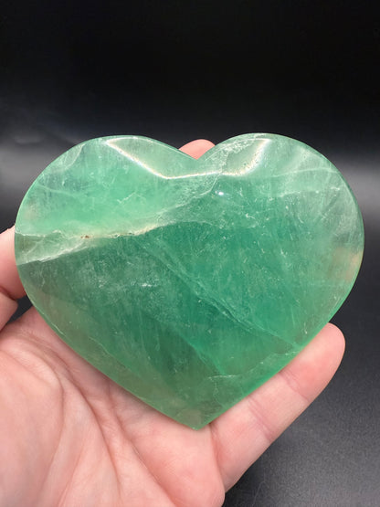 Green Fluorite Polished Heart with Stand – 388g 10.2 x 8.8