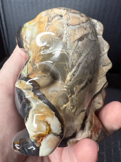 Volcano Agate T-Rex Dino | 365g | 8.5 × 6cm | Druzy Nose