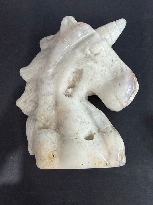 Flower Agate Unicorn Carving – 10cm | 351g