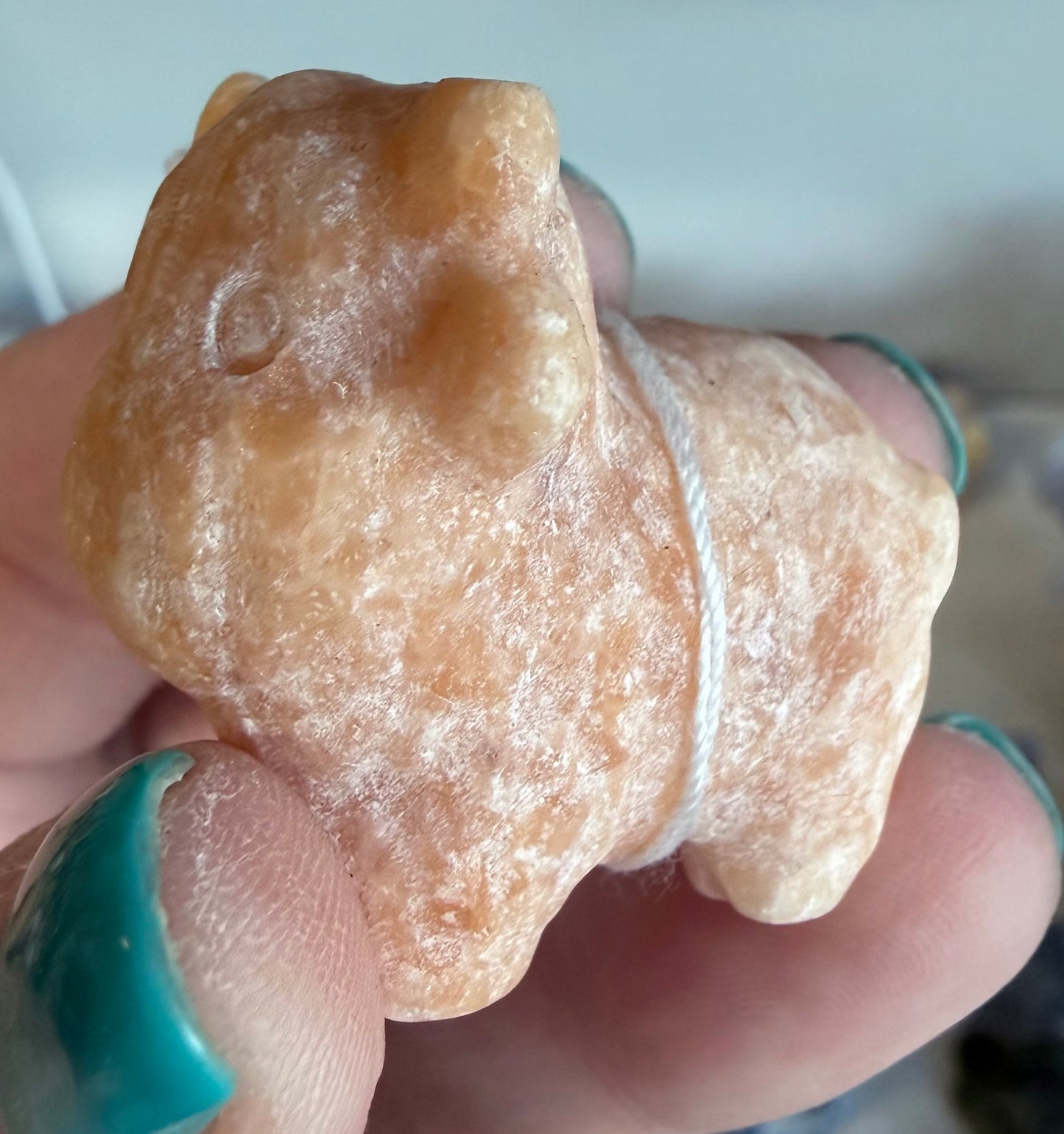 Mini Peach Calcite Highland Cow Crystal Carving