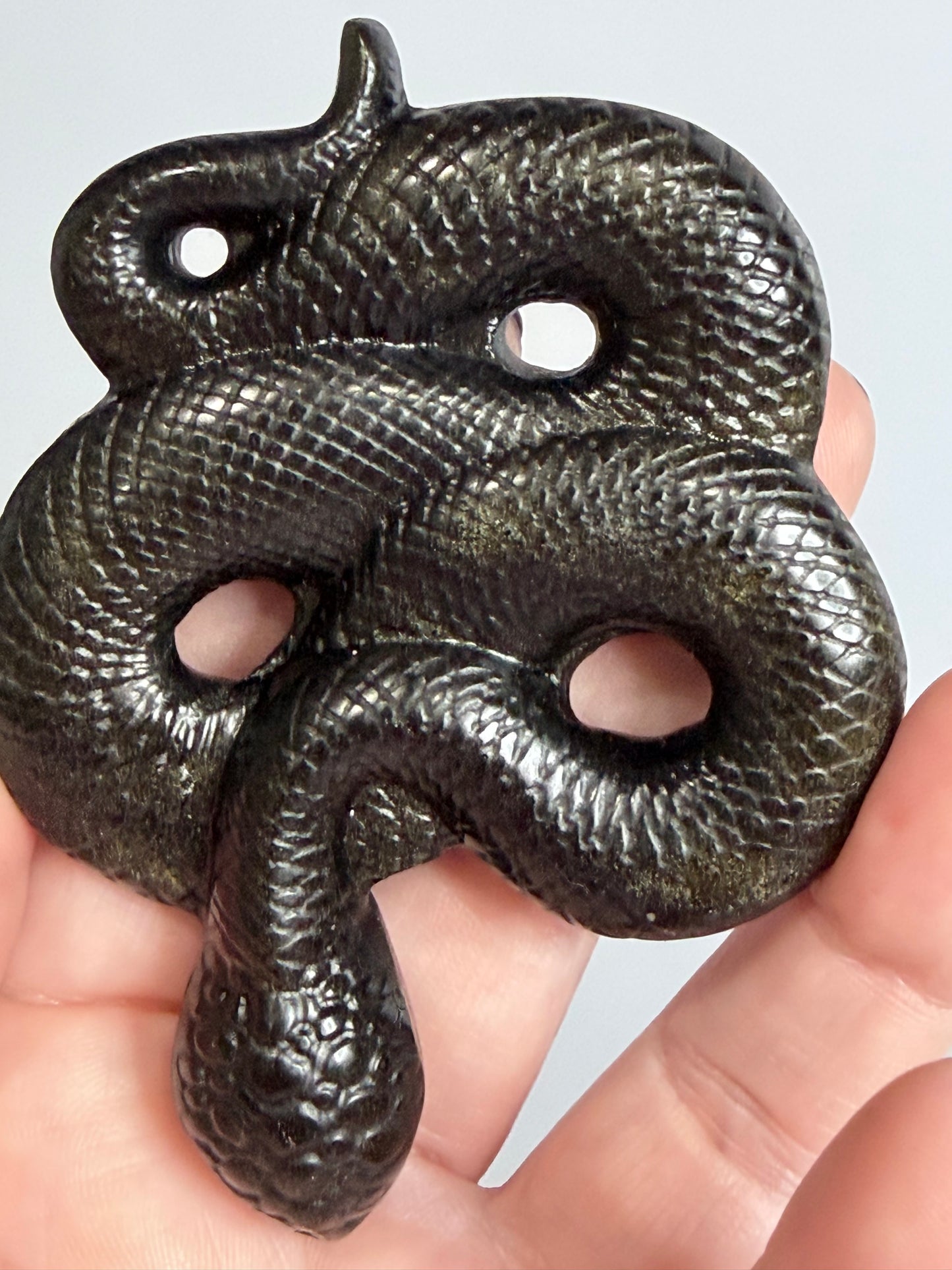 Gold Sheen Obsidian Snake Carving