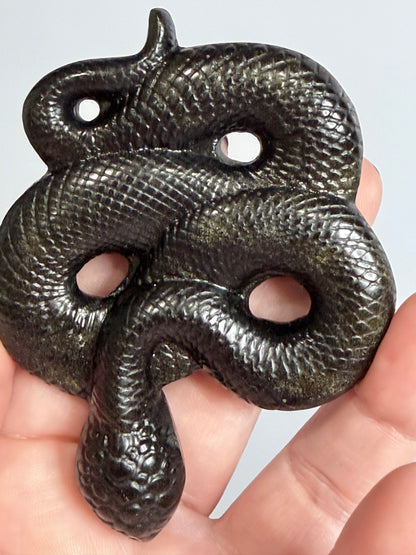 Gold Sheen Obsidian Snake Carving