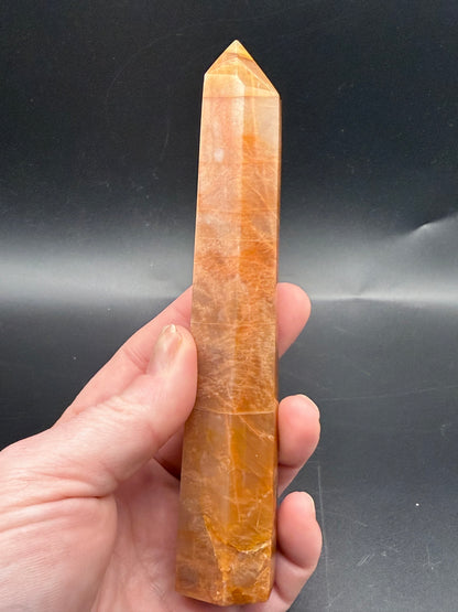 Peach Moonstone Tower with Blue Flash - Crystal wonderland By Lisa