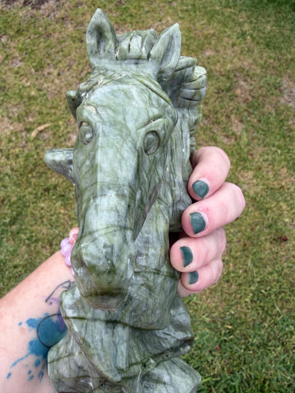 Serpentine Jade (New Jade) Horse Head Carving