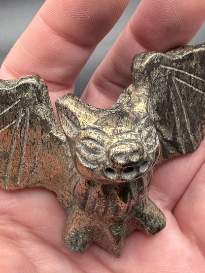 Pyrite Crystal Bat on Stand