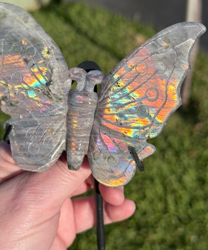 Labradorite Butterfly Crystal Display on Stand – 18 cm