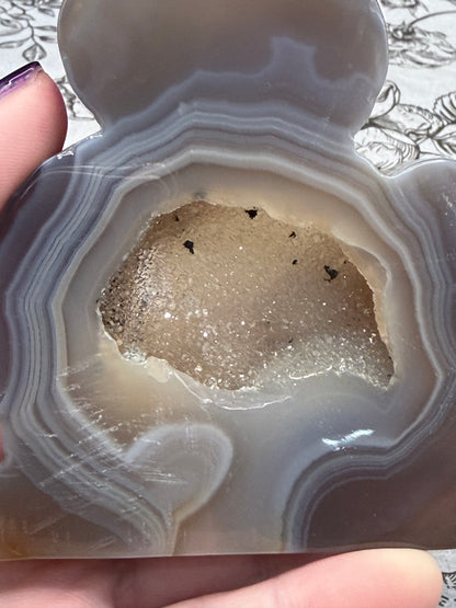 Druzy Banded Agate Cat Geode — 140g | 9.3 x 9.2cm