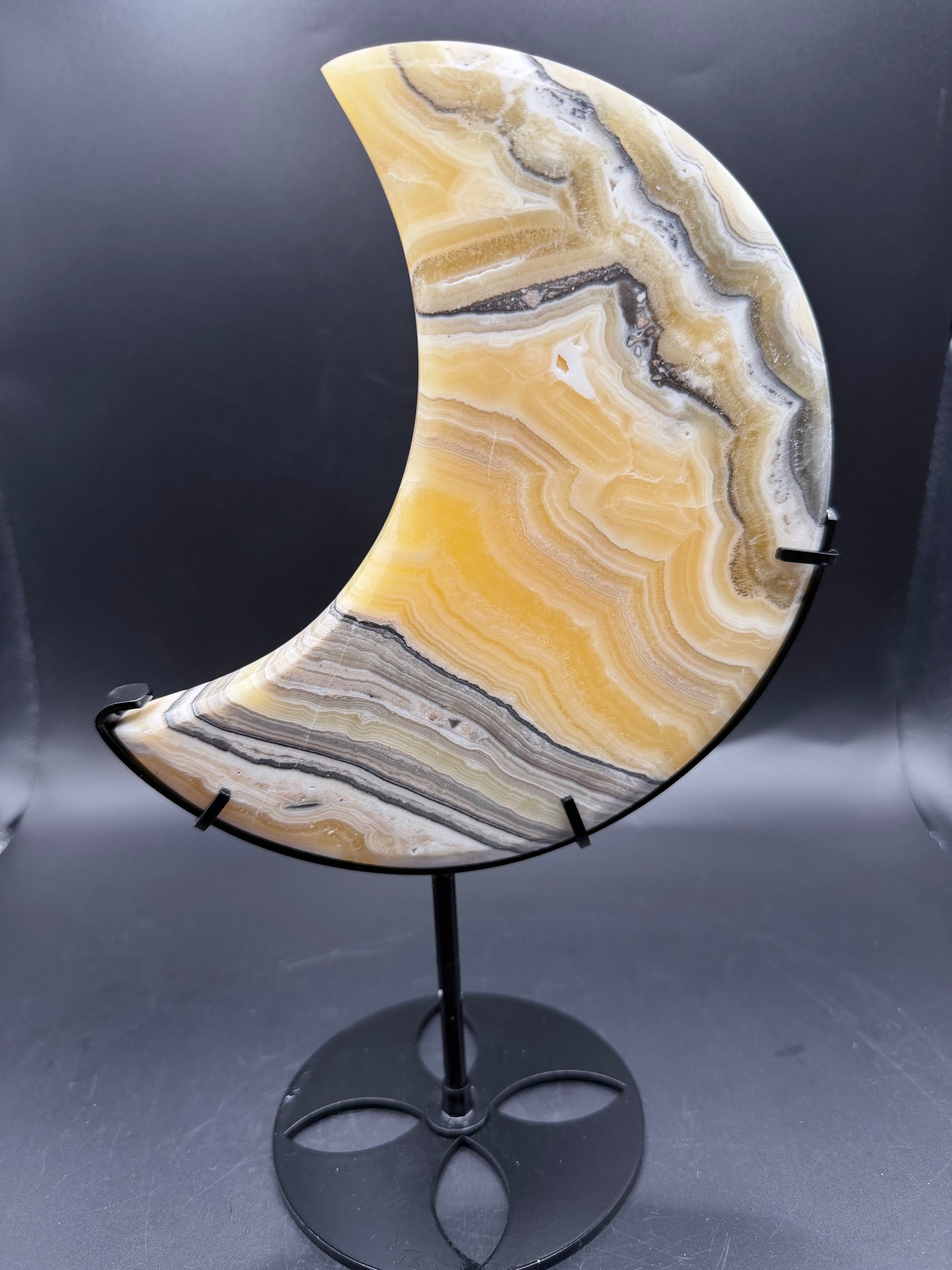Banded Calcite Moon on Custom Stand