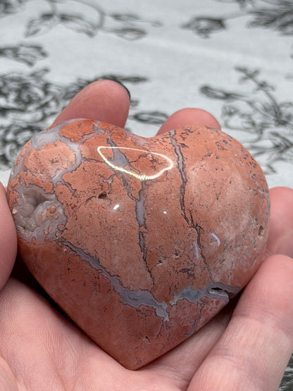Pink Petal Agate (Cotton Agate) Heart – 6.5cm (132g)