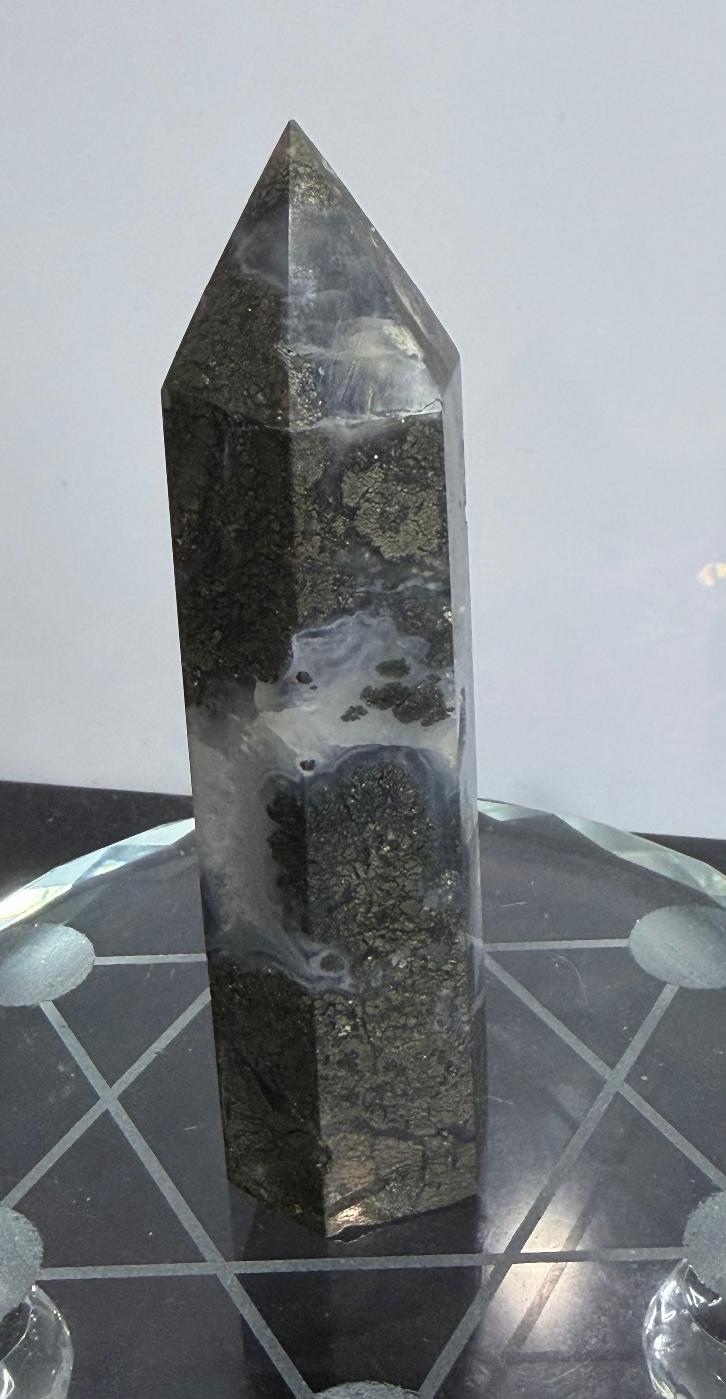 Marcasite in Agate Crystal Tower – 10cm | 123g