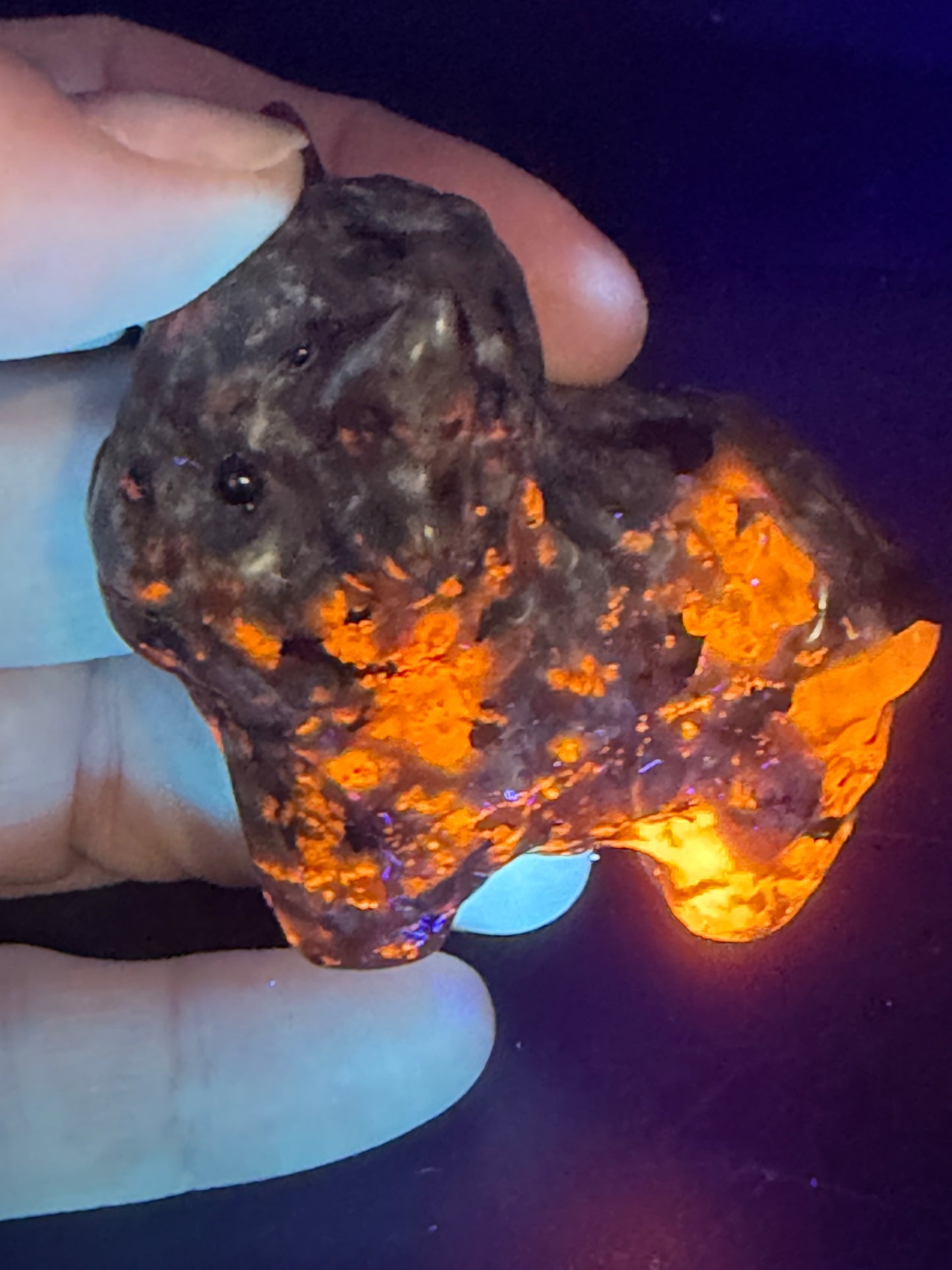 Yooperlite Highland Cow – UV Reactive Crystal Carving (5.5cm)