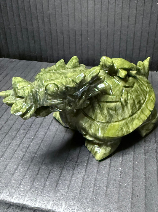 Serpentine Jade (New Jade) Turtle Dragon Carving (12 x 6.5cm | 400g)