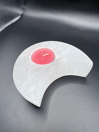 Selenite Moon Tealight Candle Holder