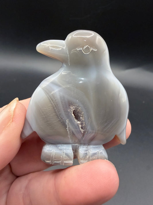 Grey Agate Penguin with Druzy Pocket