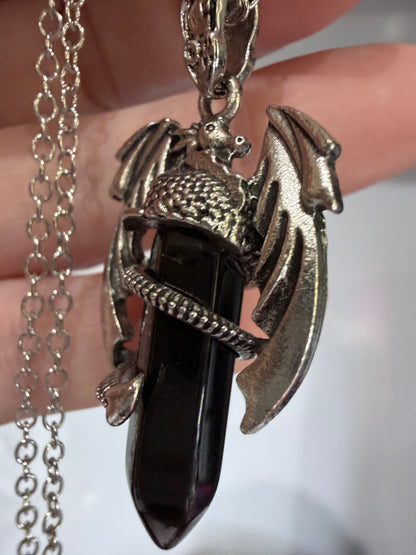 Dragon Protection Pendant – Black Obsidian Necklace (50cm Chain)