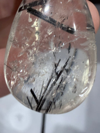 Black Tourmaline in Quartz Pendant with 925 Bail & Black Cord (3.4cm)