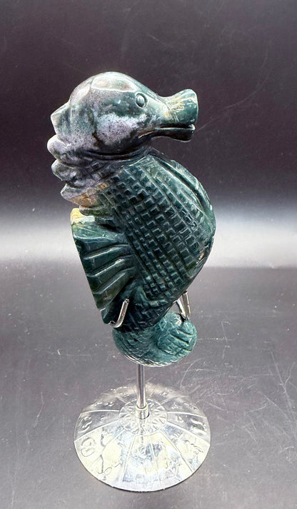 Ocean Jasper Seahorse on Silver Zodiac Stand 17cm on stand