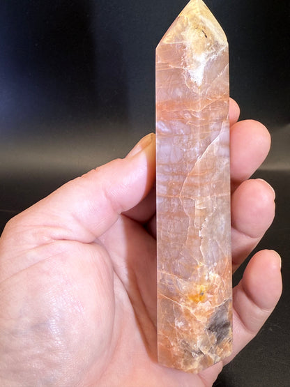 Peach Moonstone Tower with Blue Flash - Crystal wonderland By Lisa