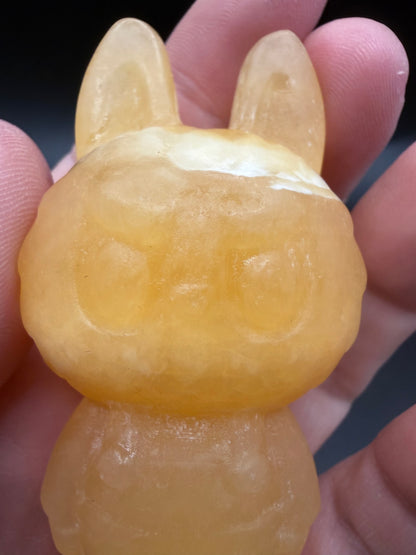 Orange Calcite Labubu-Style Carving – 7 cm