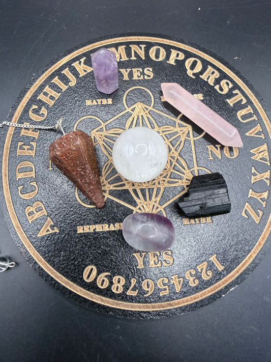 Metatron’s Cube Pendulum Board with Crystal Set