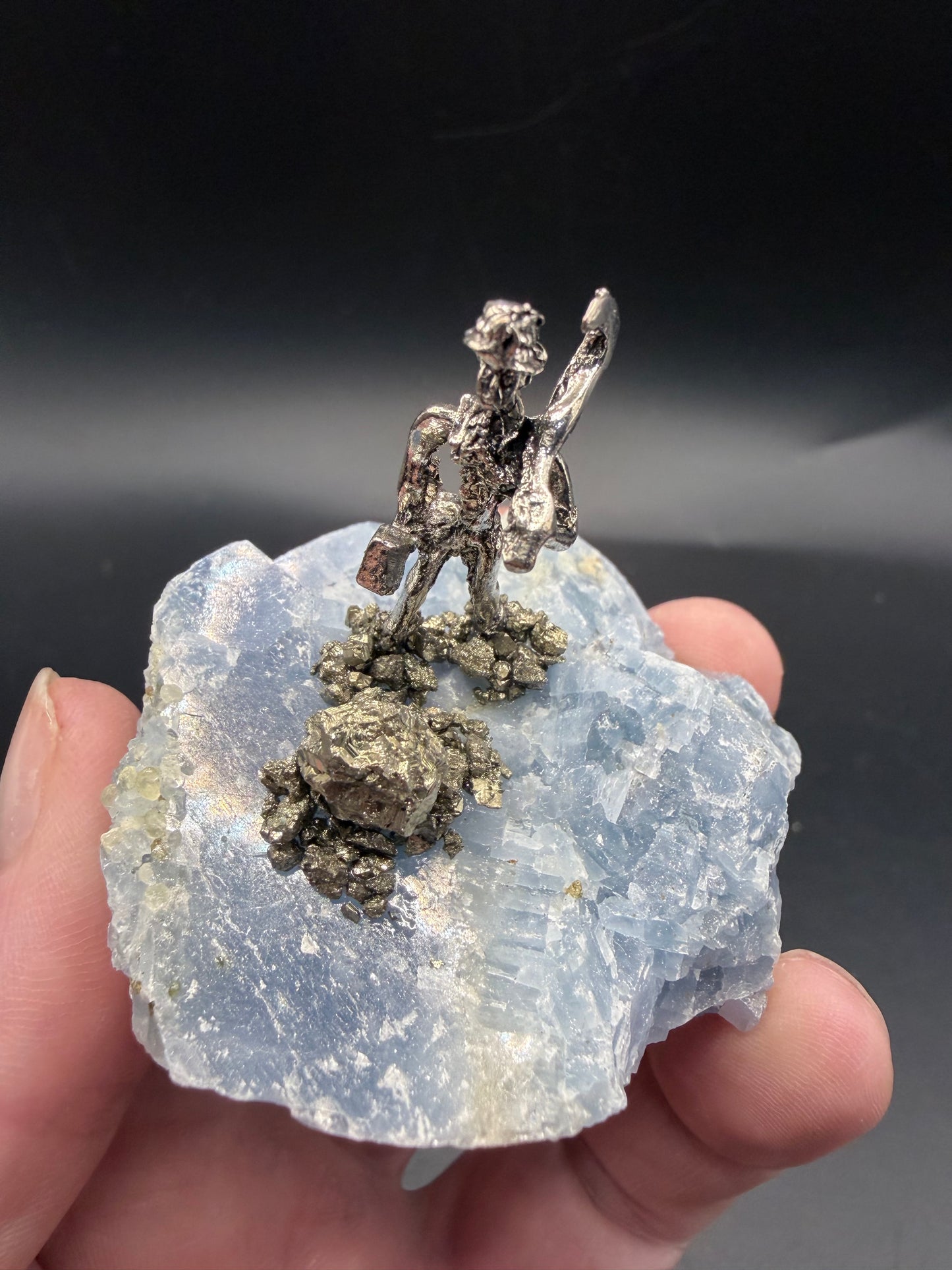 Celestite & Pyrite Miner Specimen – Mini Display