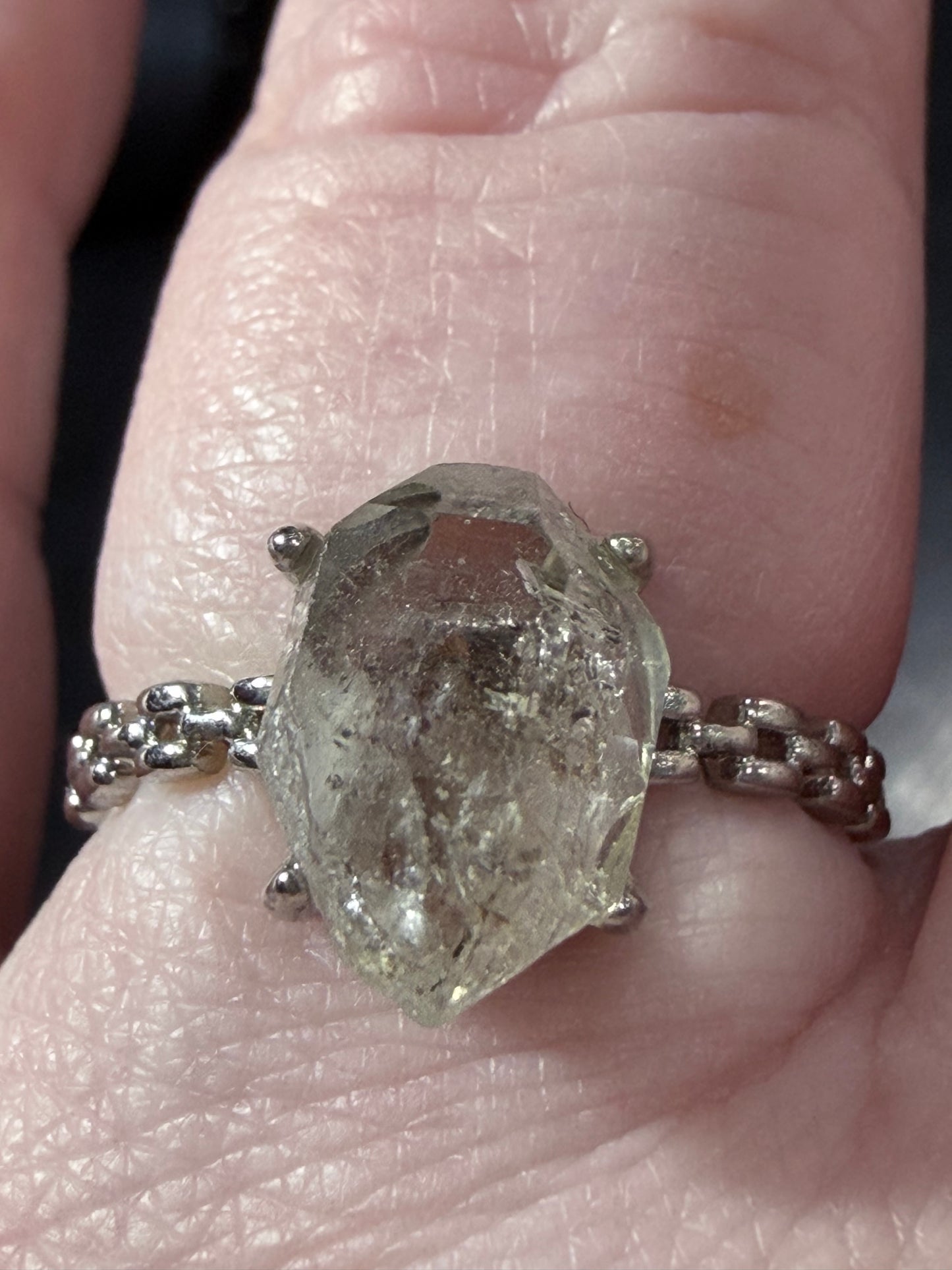 Natural Herkimer Diamond Quartz Ring | Double-Terminated Crystal D