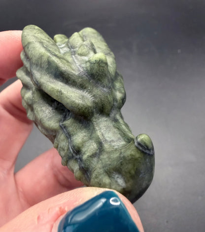 Serpentine Green Jade Dragon Head Carving