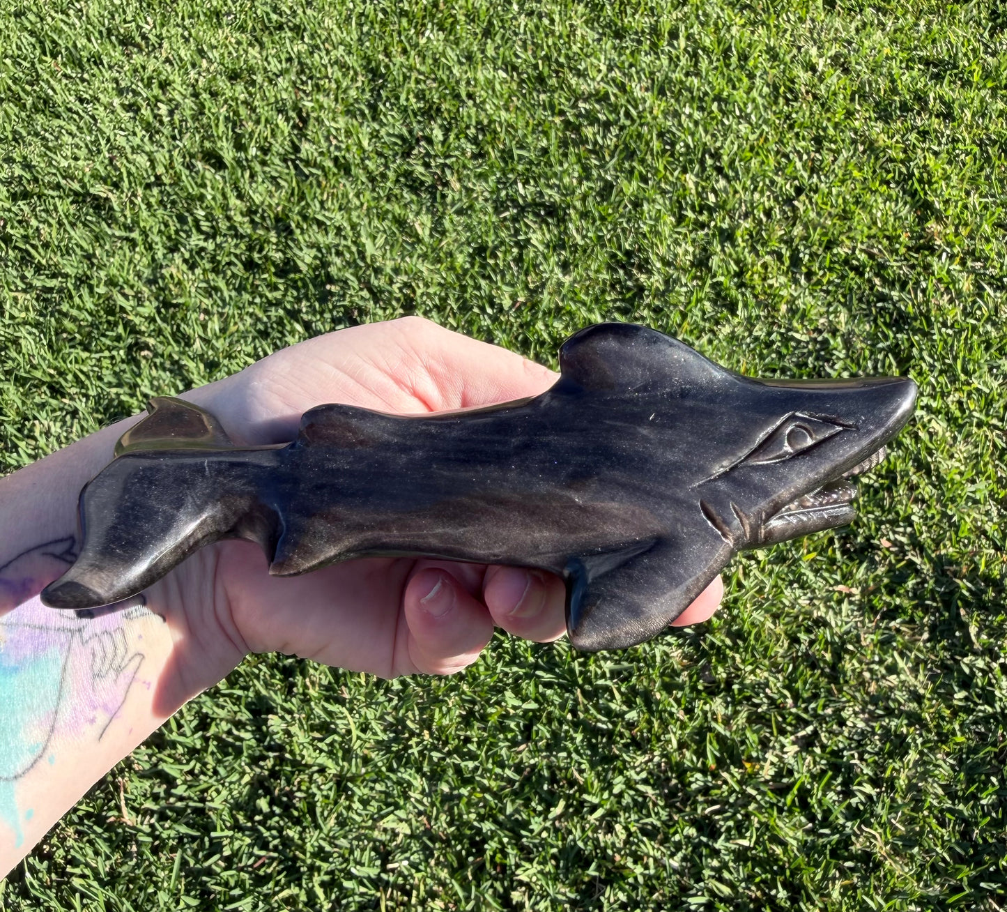 Silver Sheen Obsidian Shark Carving 323g | 17cm