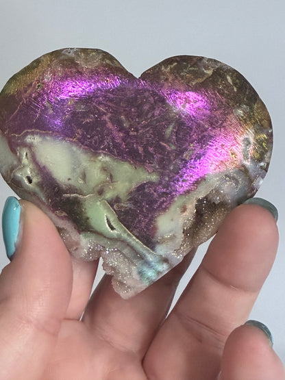 Aura-Coated Sphalerite Druzy Heart with Natural Cave 130g | 7.1 × 6.5 cm C