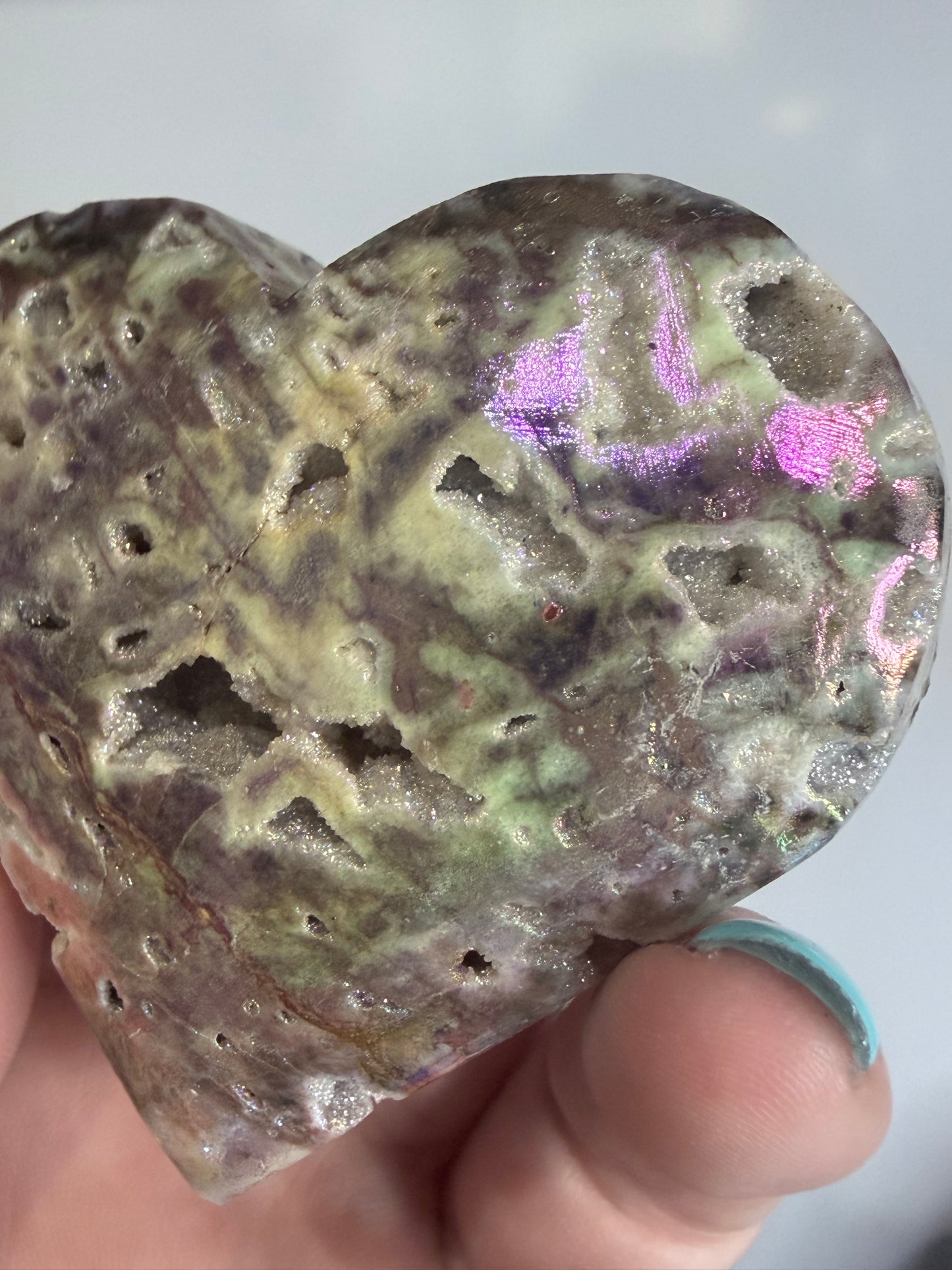 Aura Coated Sphalerite Heart with Natural Druzy Cave 135g 7.2x6.4cm D