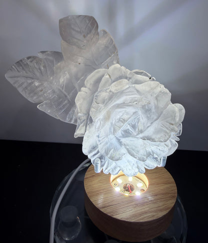 Rose Quartz Rose Carving with Light Base – 14.5 × 8.5 cm | 457g
