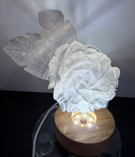 Rose Quartz Rose Carving with Light Base – 14.5 × 8.5 cm | 457g
