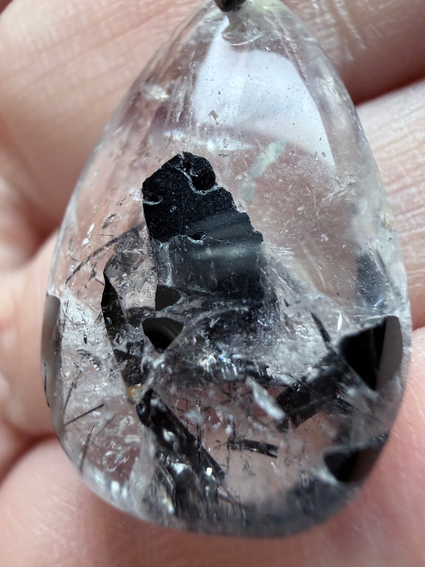 Black Tourmaline in Quartz Pendant with 925 Bail & Black Cord (3cm)