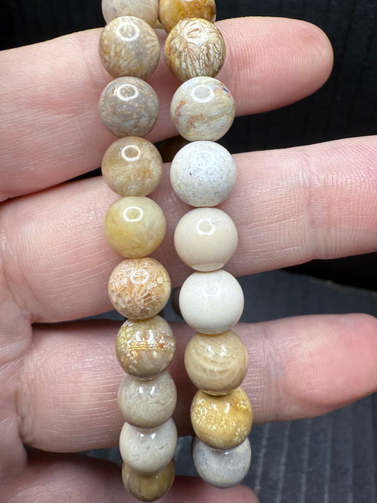 Fossil Coral Bracelet 8mm - Crystal wonderland By Lisa