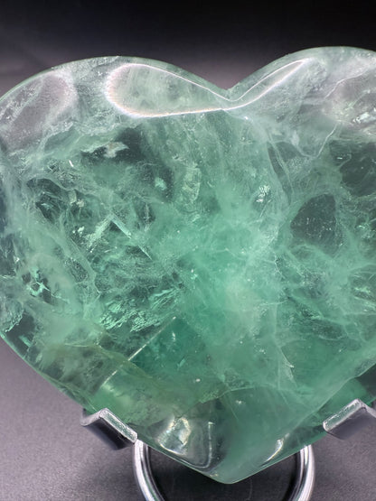 Green Fluorite Heart on Stand (310g, 10 × 8.6 cm)