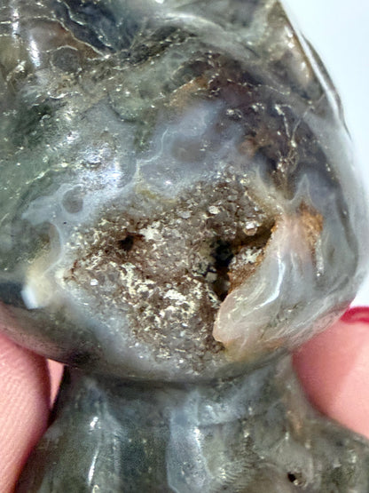 Hello Kitty Moss Agate Crystal Carving – 5cm Druzy Pocket