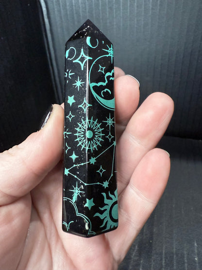 Black Obsidian Tower | 10cm  Green Celestial Design