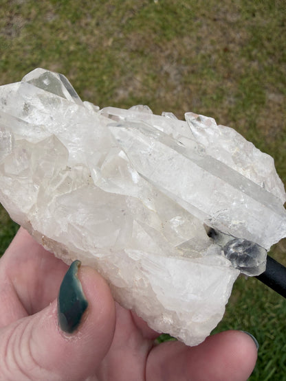 Clear Quartz Cluster on Stand (Brazil) – 308g | 14 × 6cm