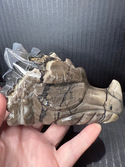 Volcano Agate Dragon Head | 636g | 12.5 × 8.5cm | Amazing Patterns (UV Bonus)