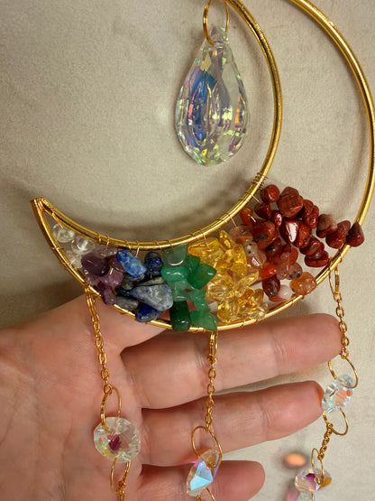 7 Chakra Crescent Moon Suncatcher – 35 × 10cm